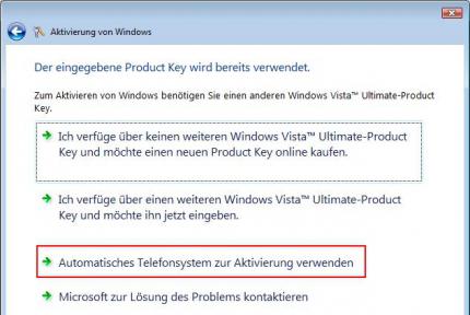 Per Telefon bekommen wir eine neue Aktivierungs-ID mitgeteilt