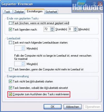 Wenn Sie diese Option aktivieren, wird der PC automatisch aufgeweckt, um den Job durchzuführen.