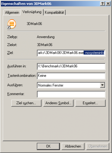 So muss der Startparameter aussehen, um den Start des Benchmarks deutlich zu beschleunigen