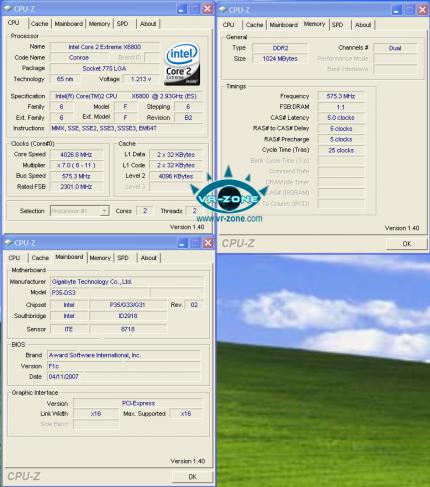 Satte 575 MHz FSB wurden 'Out of the box' mit dem Gigabyte P35-DS3R erreicht. Quelle VR-Zone.com