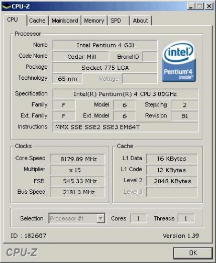CPU-Z-Screenshot bei 8180 MHz (Bild: Nordichardware)