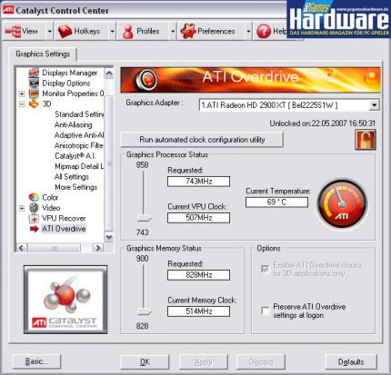 Dank dem Netzteil-Adapter wird das Overdrive-Menü freigeschaltet