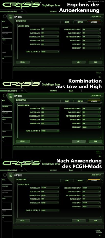 Die Menüs im Vergleich