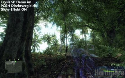 Crysis SP Demo(2.560x1.600, 4x MSAA, 16:1 AF): Glow-Effekt Direktvergleich (Bild: PCGH)