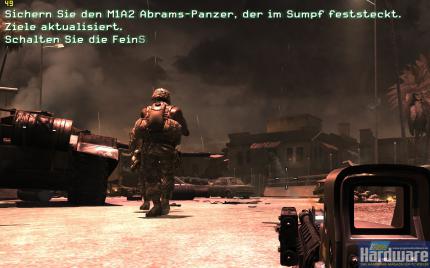 Call of Duty 4 in 2.560x1.600 mit 4x FSAA und 16:1 - dank Drei-Wege-SLI mit mehr als 45 Fps spielbar - beachten Sie die Fps-Anzeige oben links. (Bild: PCGH)
