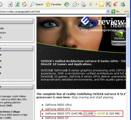 Geforce 8800 GTS (G92) kurz auf Nvidias offizieller Seite aufgetaucht