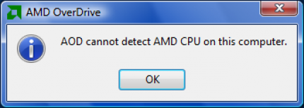 Fehlermeldung des Overdrive-Tools nach dem Ändern einiger Einstellungen: Es kann keine AMD CPU erkannt werden(Bild: Tomshardware.com)