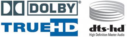 Logos der beiden HD-Tonformate DTS-HD und Dolby-TrueHD.