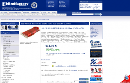 His H D3870 X2: Für 411 Euro im Mindfactory-Webshop gelistet (Bild: PCGH)