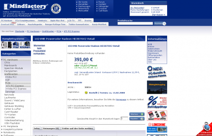 Powercolor H D3870 X2: Für 411 Euro im Mindfactory-Webshop gelistet (Bild: PCGH)