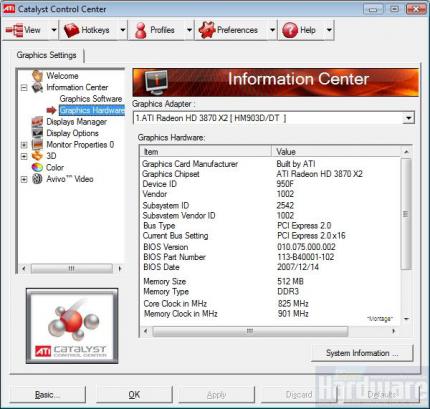Radeon HD3870 X2: Catalyst-Treiber mit Informationen zur GPU, Taktraten und Anbindung (PCI-E-2.0) (Bild: PCGH)