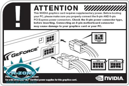 Dieses Schild soll die Kunden auf die korrekte Verkabelung der Geforce 9800 GX2 hinweisen. (Bild: VR-Zone.com)