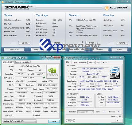 Nvidia: Der Screenshot bescheinigt der Geforce 9800 GTX die bereist vermuteten Taktraten und eine 3DMark06-Score von 14.7254 Punkten (Bild: Expreview.com)