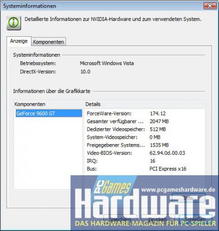 Geforce 9600 GT Review: 
Der frische Forceware-Treiber 174.12 unterstützt ab Werk lediglich die 9600 GT - mit einem INF-Mod konnten wir andere Geforce-Karten ebenfalls zur Zusammenarbeit überreden (Bild: PCGH)