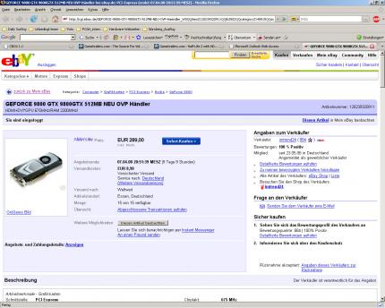 Geforce 9800 GTX bereits auf Ebay gelistet