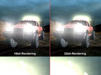 FARBTIEFE 32-Bit-Rendering erlaubt genauere Rechenoperationen und erzeugt weniger Bildfehler.