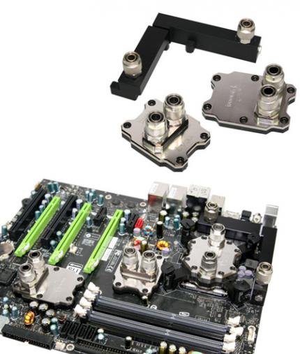 Innovatek stellt heute unter anderem ein 790i-Mainboardkühler-Kit vor, welches die North- und Southbridge sowie die Spannungswandler kühlt (Bild: Innovatek)