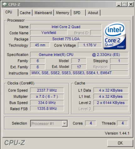 C2Q Q9100: 2,33 GHz und FSB 1333 und 2x 6 MiByte L2-Cache (Bild: Xtreview)