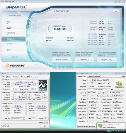 Nvidia Hybrid-SLI: 3DMark-Vantage-Ergebnis mit Zotac Geforce 9800 GTX AMP (Bild: PCGH)