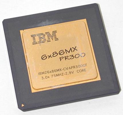 Der 6x86MX wurde auch von IBM verkauft. Das 'PR' steht für 'Pentium Rating' und sollte den Chip mit einem höher getakteten Pentium-Modell vergleichbar machen - das stimmte aber nur teilweise. (Bild: cpu-world.com)