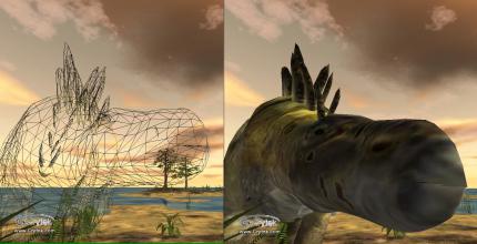 Die Dreiecke des Dinos müssen für jedes Bild neu positioniert und beleuchtet werden 