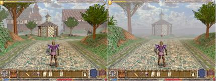 FOG Die Unterschiede in der Nebelintensität zeigen gravierend unterschiedliche Spielebilder in Ultima IX.