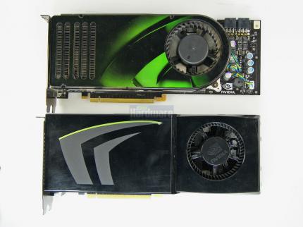 Geforce GTX280 im PCGH-Test: Direkter Vergleich zur 8800 GTX - die Karte ist jetzt komplett ummantelt, der Lüfter weiter nach hinten auf dem PCB gerutscht. Die Länge ist mit 267 Millimetern identisch(Bild: PCGH)