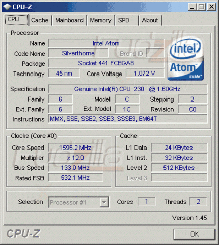 Atom 230: CPU-Z Screenshot (Bild: Fudzilla)