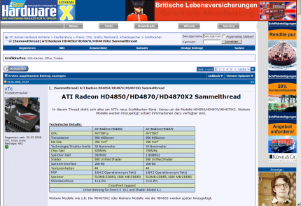 PC Games Hardware Extreme: Bilder der Karten sowie technische Details und Benchmarks zur HD 4850 und HD 4870 finden Sie im Thread [url=extreme.pcgameshardware.de/grafikkarten/19031-sammelthread-ati-radeon-hd4850-hd4870-hd4870x2-sammelthread.html] [Sammelthread] ATI Radeon HD4850/HD4870/HD4870X2 Sammelthread[/url]. Jede Menge Links zu weiteren Tests der HD-4800-Serie sind ebenfalls im Forum angegeben. Der Sammelthread wurde von User 'xTc' erstellt.