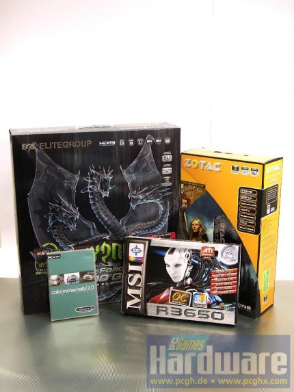 Die Hydra-Verpackung im Vergleich mit der ebenfalls eindrucksvollen Zotac-Box, einer normalen Grafikkartenschachtel und einer DVD-Hülle. (Bild: PCGH)