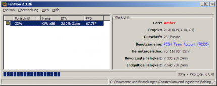 Folding@Home: Jeder noch so kleine Beitrag zählt! Hier im Bild der x86-Singlecore-Client auf einem 1,6-GHz-Pentium-M im Notebook.