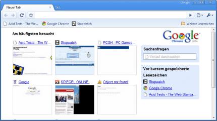 Beim Start des Browsers wird eine Übersicht mit häufig besuchten Seiten angezeigt.