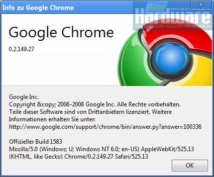 Die aktuelle Chrome-Version lautet 0.2.149.27.