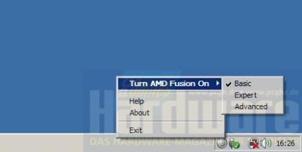 Im System-Tray können Sie eines der vorgefertigten Fusion-Profile auswählen. (Bild: PCGH)