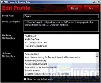 Unter 'Edit' bearbeiten Sie die mitgelieferten Profile. 'Expert' bietet die meisten Optimierungsschritte. (Bild: PCGH)