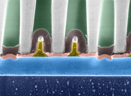 Zwei Transistoren in Silicon On Insulator Technologie auf einer IBM Power6 CPU