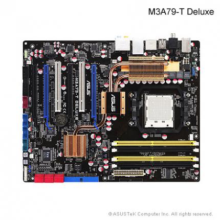 Auch das M3A79-T Deluxe gehört zu den AM2(+)-Platinen in die sich die kommenden AM3-CPUs einsetzen lassen. (Bild: Asus)