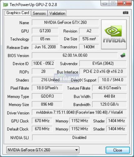Evga GTX 260-216 SSC: GPU-Z