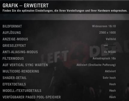 Left 4 Dead: Das Grafikmenü