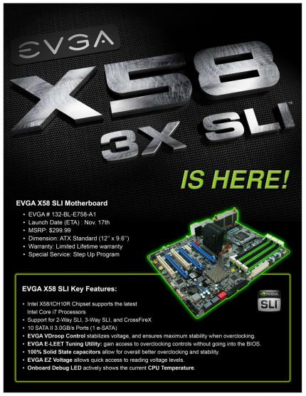 Die wichtigsten Features des Evga X58 SLI auf einen Blick. (Bild: Evga)