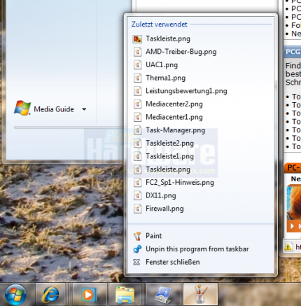 Windows 7: Sprungliste mit wichtigen Dokumenten