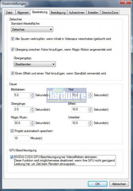 Grafikkarte beschleunigt Videoschnitt - CUDA und Ati-Stream sei dank. Die Aktivierung der Cuda-Filter ist gut versteckt.