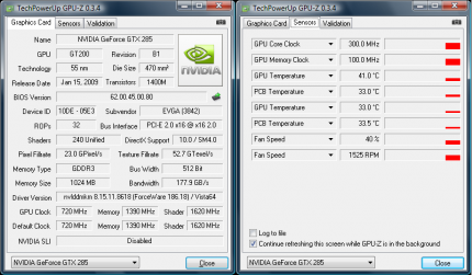 GPU-z: Evga Geforce GTX 285 FTW