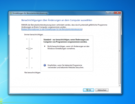 Windows 7 RTM: Einstellung der Benutzerkontensteuerung (UAC)