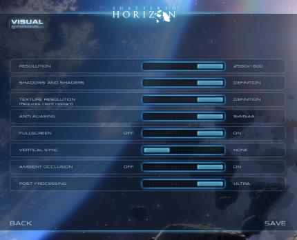 Shattered Horizon: Das Grafikmenü