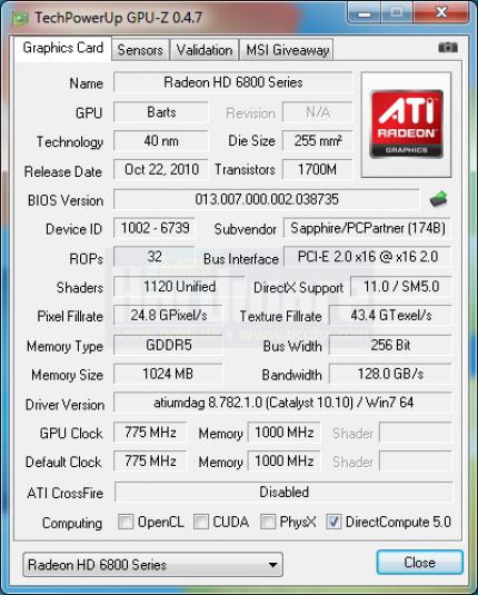Sapphire HD 6850: 1.120 Stream-Prozessoren entsprechen der HD 6870, die 775/2.000 Takt der HD 6850.