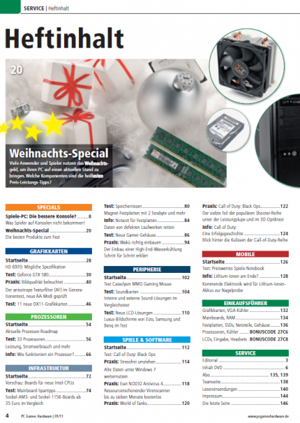 Heftinhalt PCGH 01/2011