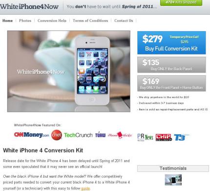 Ein findiger Geschäftsmann vermarktet ein iPhone-Nachrüst-Kit in weiß.