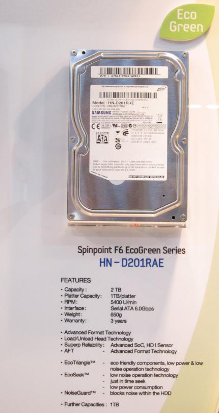 Die Samsung Spinpoint F6 nutzt SATA 6Gbps und 1-TByte-Platter.