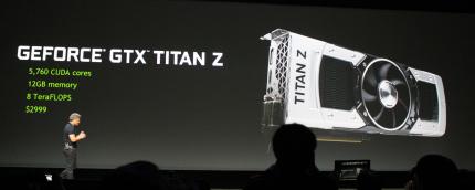 Geforce GTX Titan Z: Nvidias CEO Jen-Hsun Huang präsentiert viele große Zahlen und zeigt sich siegessicher.